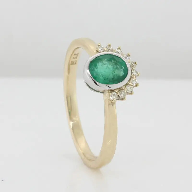 9 Carat Yellow & White Gold Emerald & Diamond Ring 2
