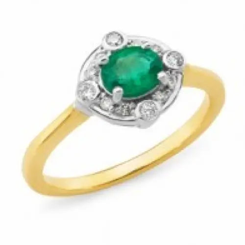 9 Carat Yellow & White Gold Emerald & Diamond Ring