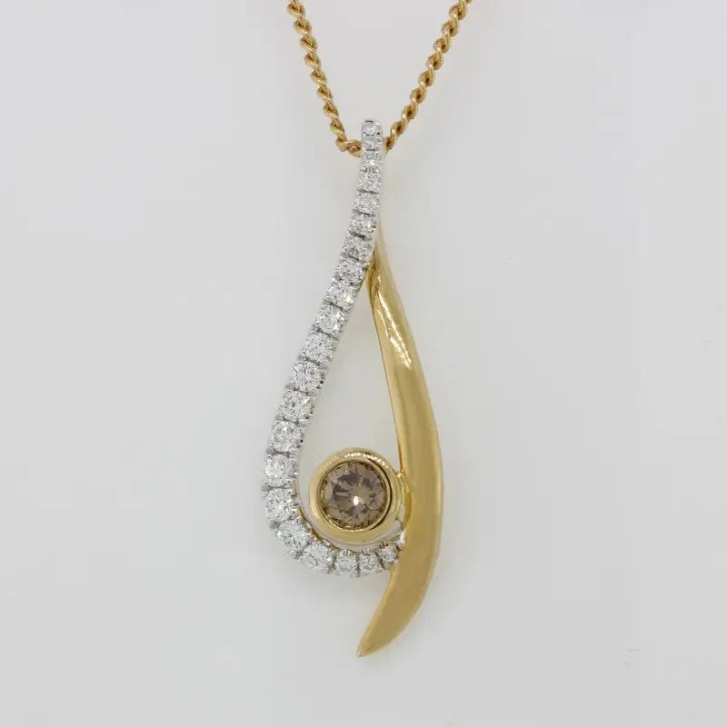 9 Carat Yellow & White Gold Pendant with Australian Chocolate Diamond (from the Argyle Mine) & White Diamond