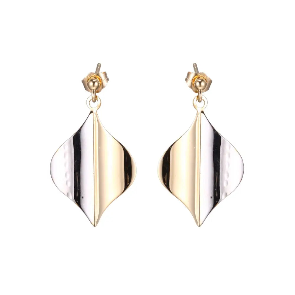 9 Carat Yellow & White Gold Stud Wave Shaped Drop Earrings