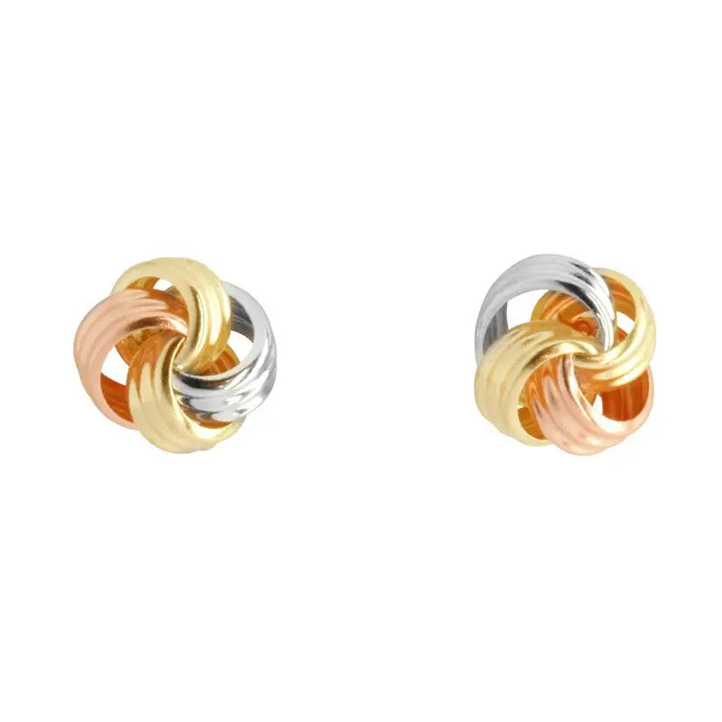 9 Carat Yellow, White & Rose Gold 6mm Knot Stud Earrings