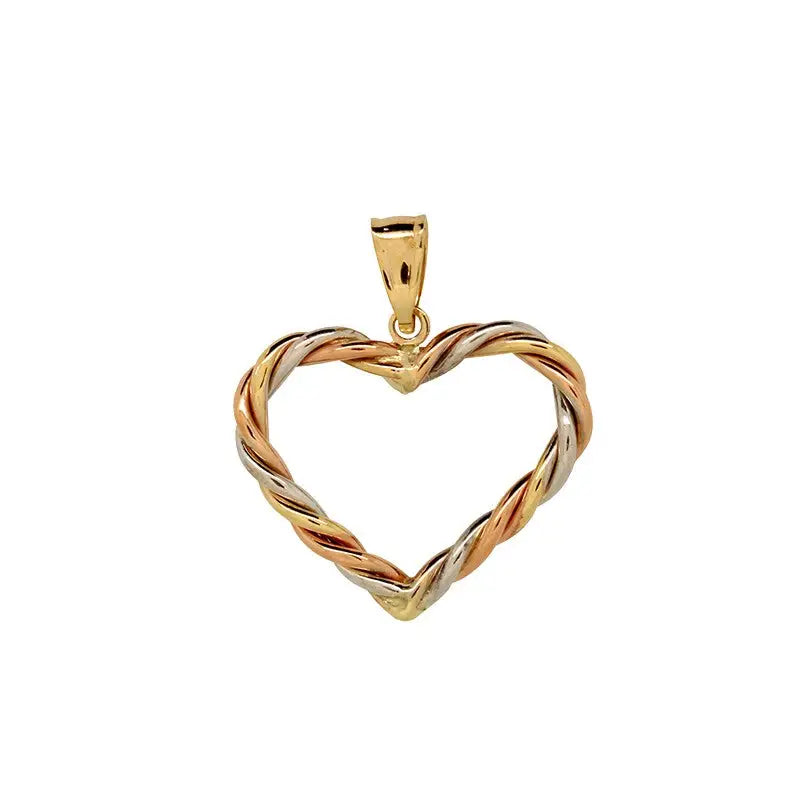 9 Carat Yellow White & Rose Gold Twisted Heart Pendant