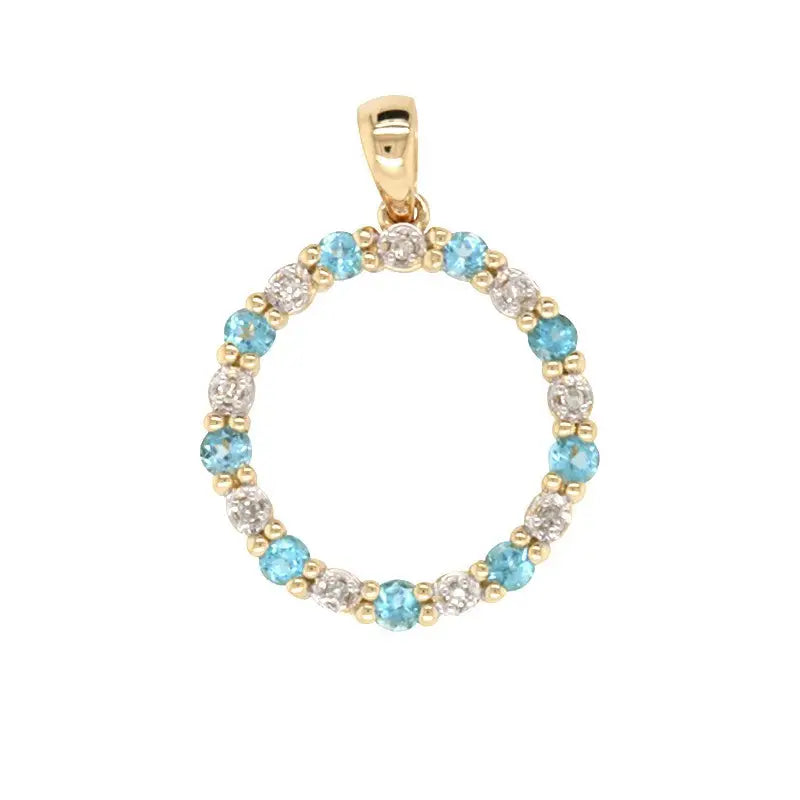 9 CaratYellow Gold Blue Topaz and Diamond Pendant, Total Diamond Weight 0.04ct