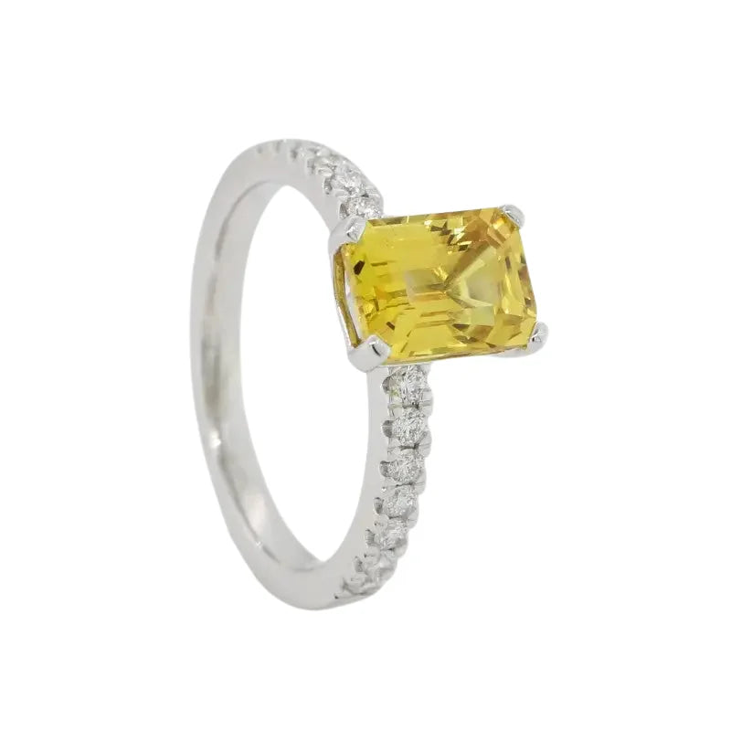 9 Crarat White Gold 2.42ct Emerald Cut Yellow Sapphire &
