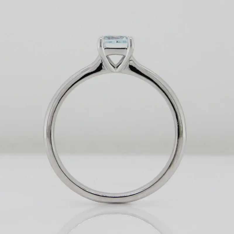 9ct White Gold Aquamarine Emerald Cut 5.1x4.5mm 0.53ct Light Blue Ring