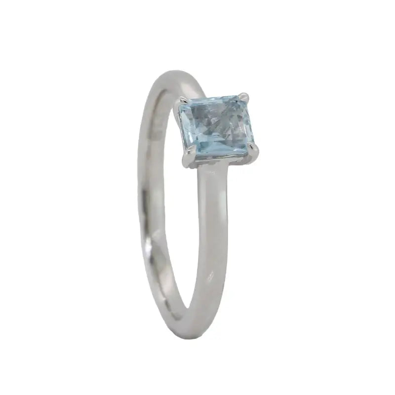 9ct White Gold Aquamarine Emerald Cut 5.1x4.5mm 0.53ct Light Blue Ring