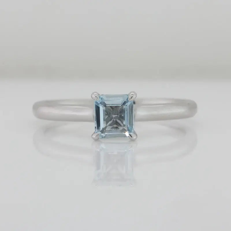 9ct White Gold Aquamarine Emerald Cut 5.1x4.5mm 0.53ct Light Blue Ring