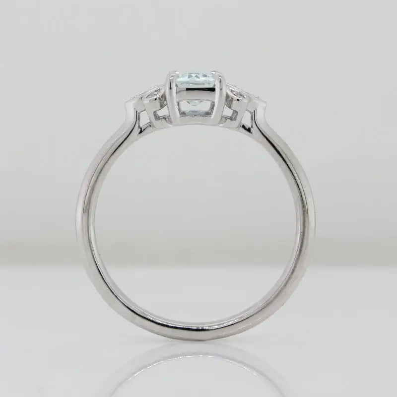 9ct White Gold Aquamarine Emerald Cut 7.9x4.3mm 0.72ct Light Blue and Diamond Ring