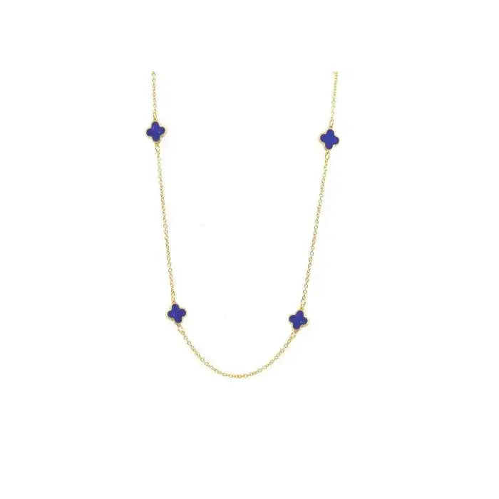 9ct Yellow Gold 44cm Tracelink Chain with Five Lapis Clover