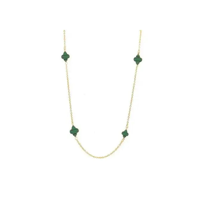 9ct Yellow Gold 44cm Tracelink Chain with Five Malachite
