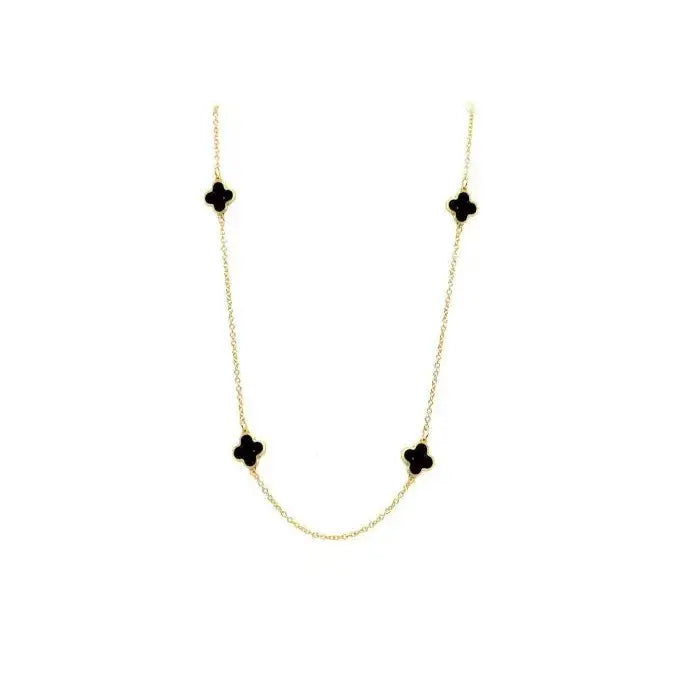 9ct Yellow Gold 44cm Tracelink Chain with Five Onyx Clover