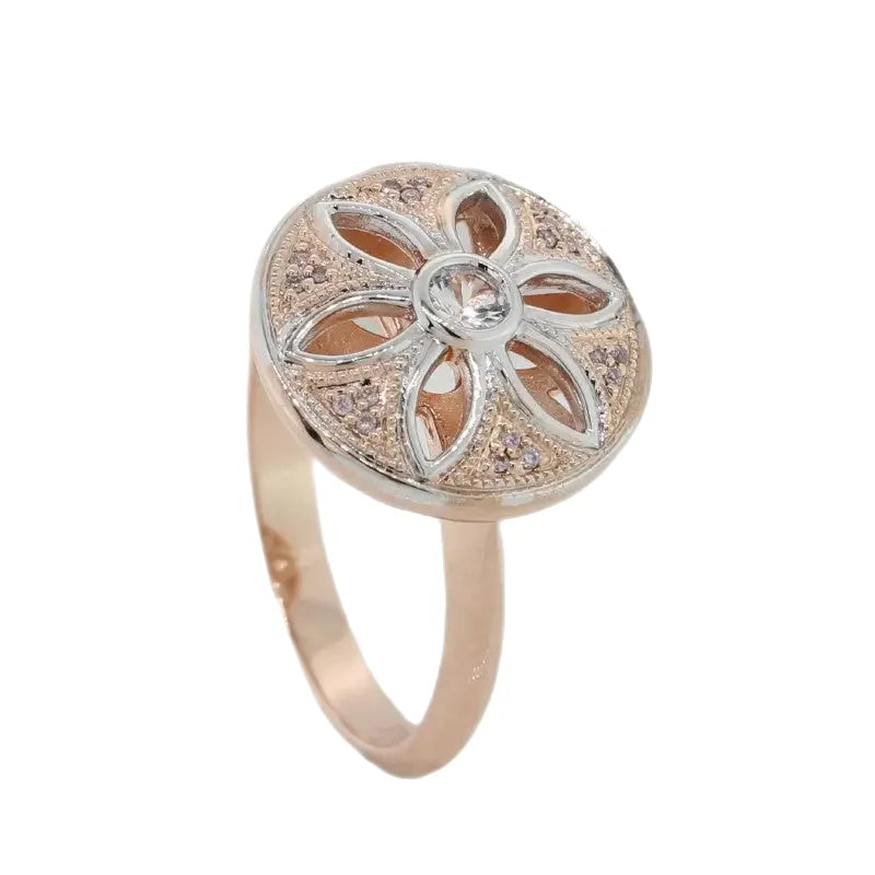 9R White Sapphire Pink Diamond Flower Design Dress Ring