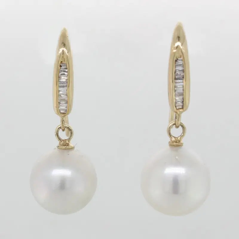 9Y South Sea Pearl & Diamond Drop Earrings