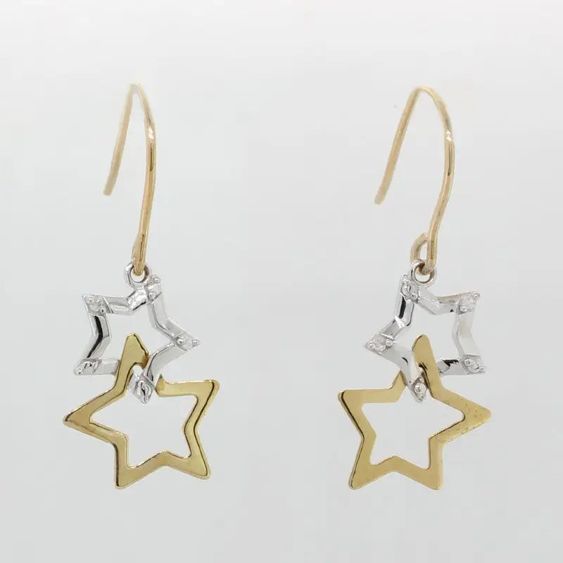 9YW Dia=0.02ct Double Star Earrings