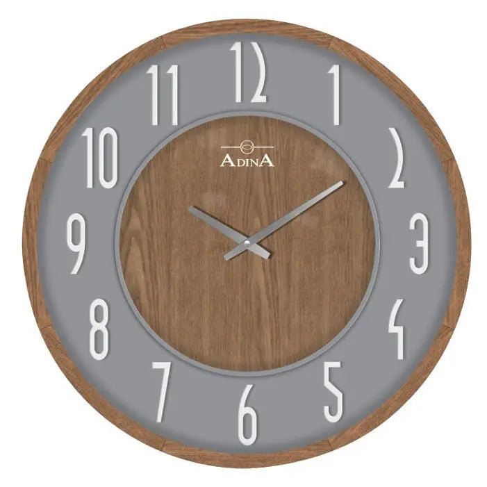 Adina 560mm Timber Wall Clock White Arabic Numbers on Grey