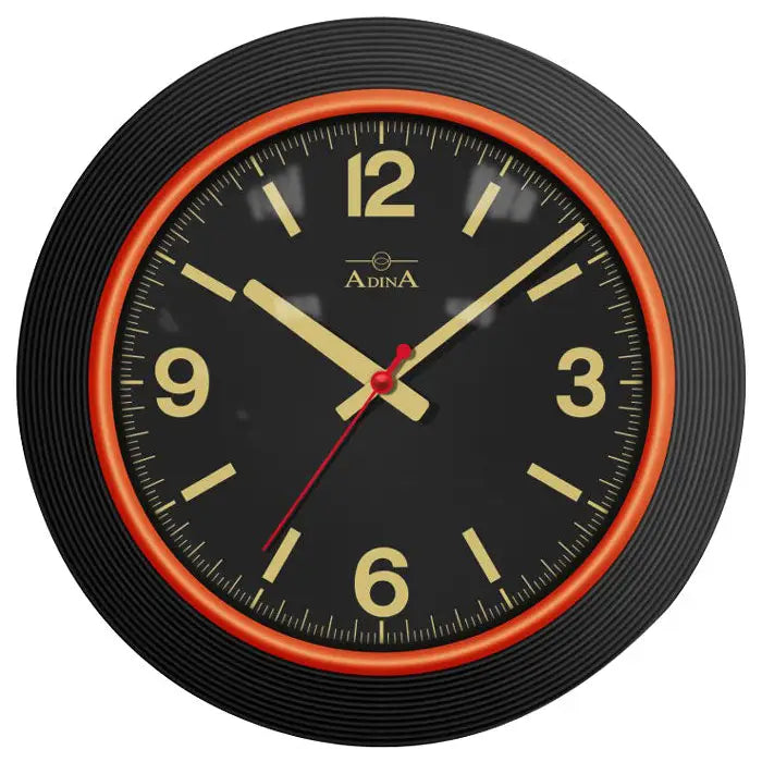 Adina Black Dial Wall Clock Gold Arabic Numbers & Battons Silent Sweep Hand