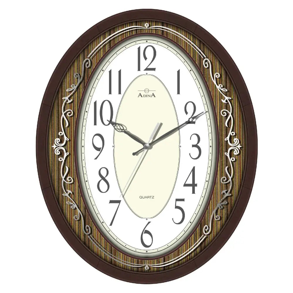 Adina Oval Wall Clock - Arabic Numbers - Timber Look Trim