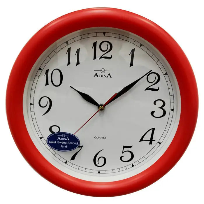 Adina Red Plastic Wall Clock, 300mm Plain Dial