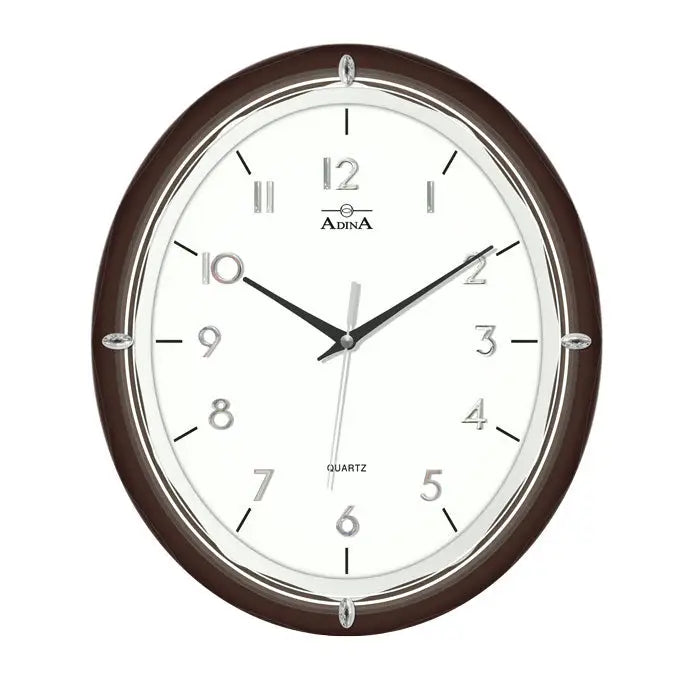 Adina Silver & Bronze Coloured Trim, Oval Plastic Wall Clock, Arabic Numbers