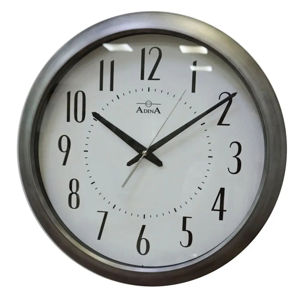 Adina Silver Coloured Trim Plastic Wall Clock White Full