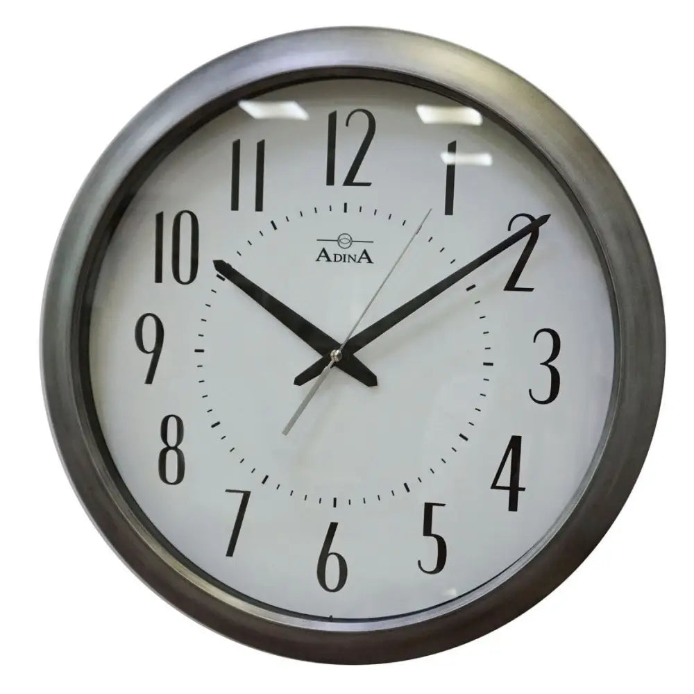 Adina Silver Coloured Trim, Plastic Wall Clock, White Full figure Dial - Arabic Numbers CL22-A8846