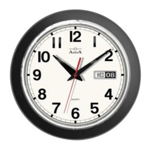 Adina Wall Clock Arabic Dial Black Surround Day & Date
