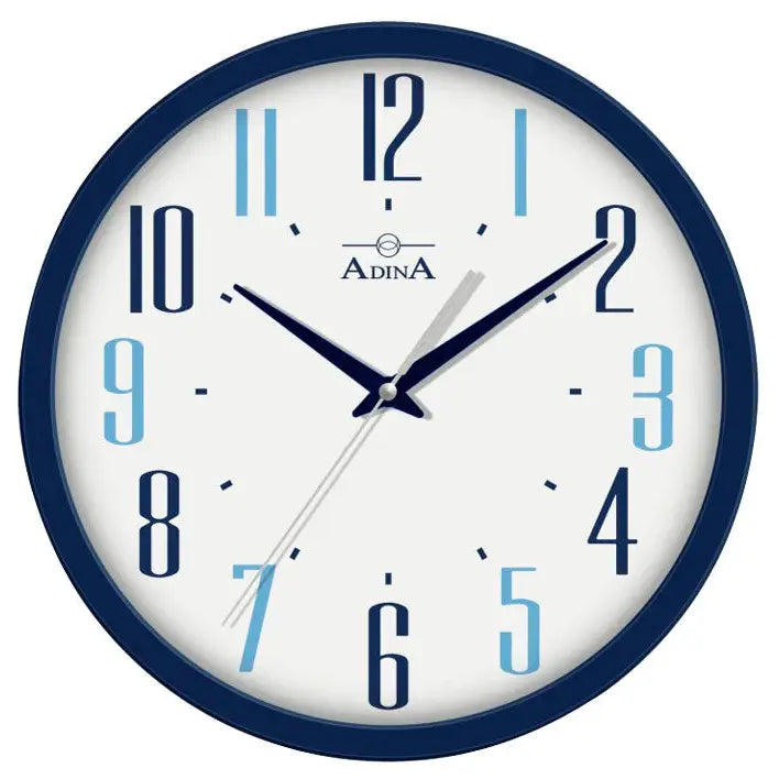 Adina Wall Clock - Arabic Numbers - Royal Blue Surround with Alternating Light and Dark Blue Numbers.