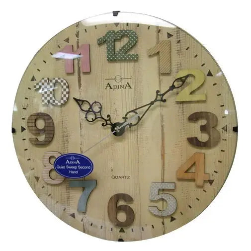 Adina Wall Clock - Patchwork Arabic Timber Look Dial