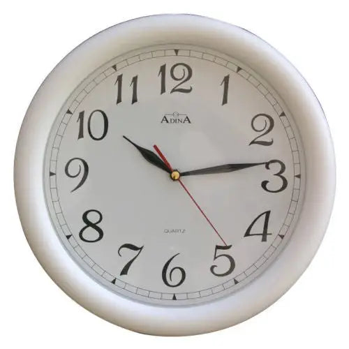 Adina White Plastic Wall Clock, 300mm Plain Dial, Black Arabic Numbers 