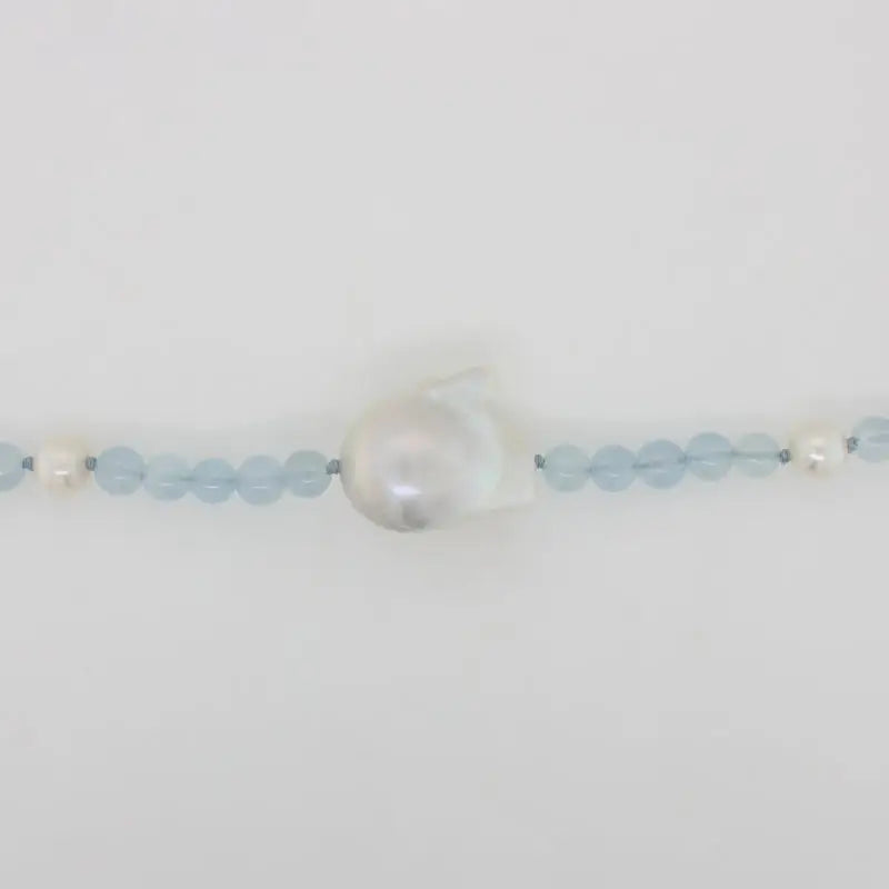 Aquamarine (5.4mm), Fresh Water Pearl (6.7mm) and Nucleated Freshwater Pearl 42cm Necklet with 8mm Magnetic Clasp