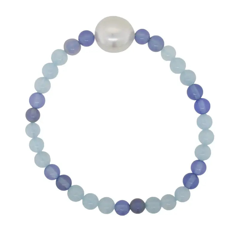 Aquamarine, Chalcedony and Pearl Elastic Bracelet