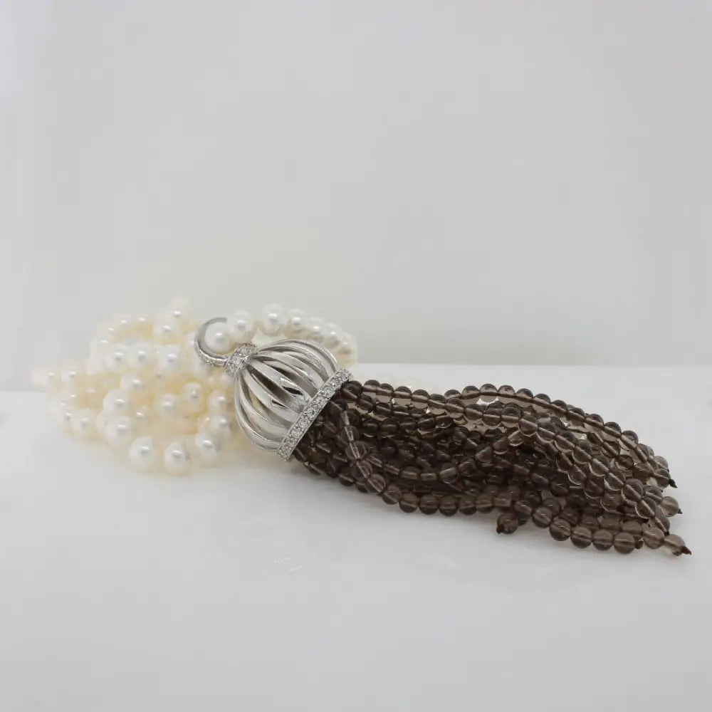 Audrey Fresh Water Pearls with Smoke Tassel Sterling Silver