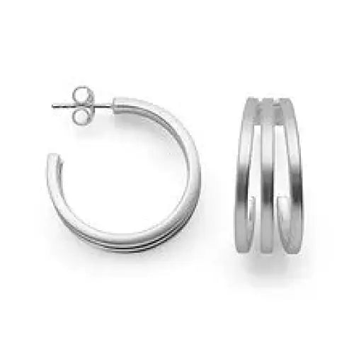 Bastian Sterling Silver Stud 3 Bar Hoop Earrings, 6.5mm Flat, 24mm Long, Internal Diameter 20mm Satin Finish