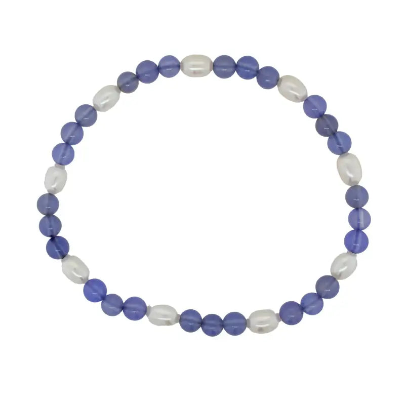 Blue Chalcedony and Pearl Elastic Bracelet - 19.5cm