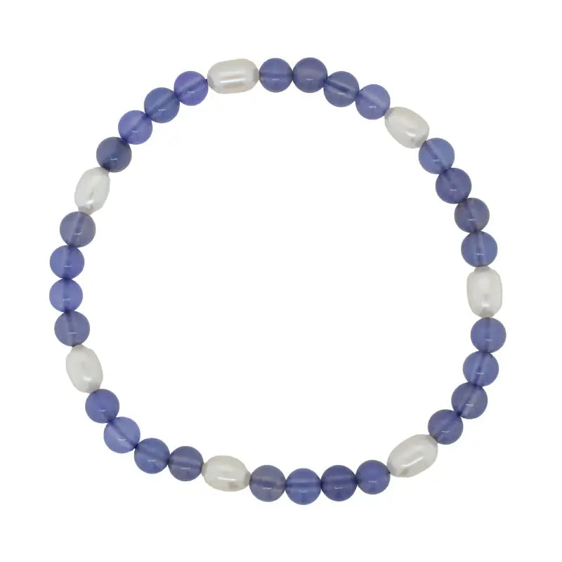 Blue Chalcedony and Pearl Elastic Bracelet