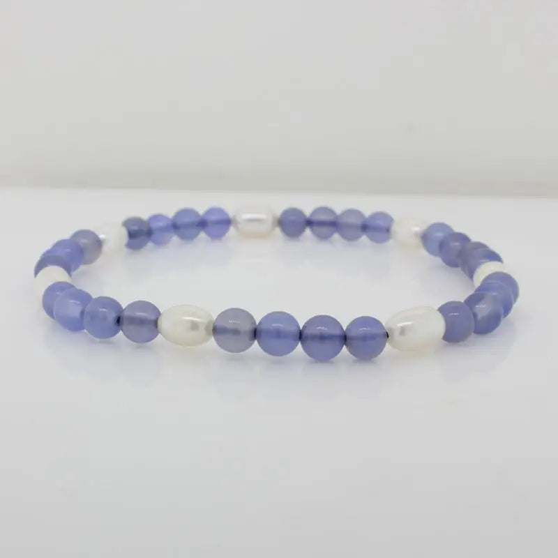 Blue Chalcedony and Pearl Elastic Bracelet