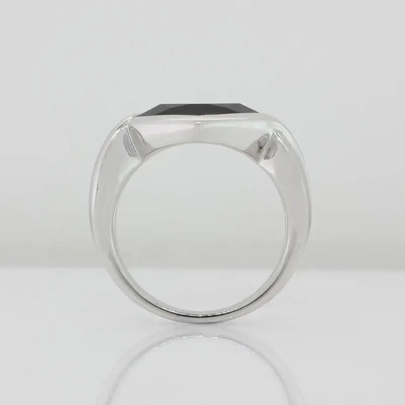 Breuning Sterling Silver, Rhodium Plated, Bezel Set 10.5mm Princess Cut Faceted Onyx Ring Size O (56)