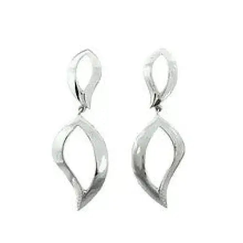 Breuning Sterling Silver, Rhodium Plated, Double Leaf Stud Drop Earrings with Polished Finish