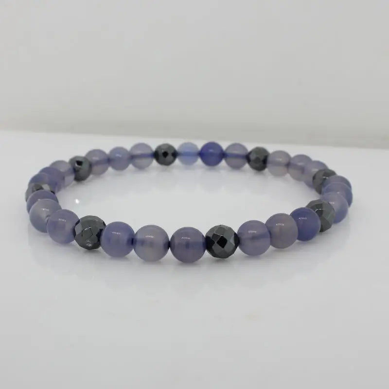 Chalcedony and Hematite Elastic Bracelet  - 19cm