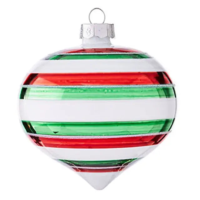 Christmas Red, White & Green Striped Onion Shaped Ornament