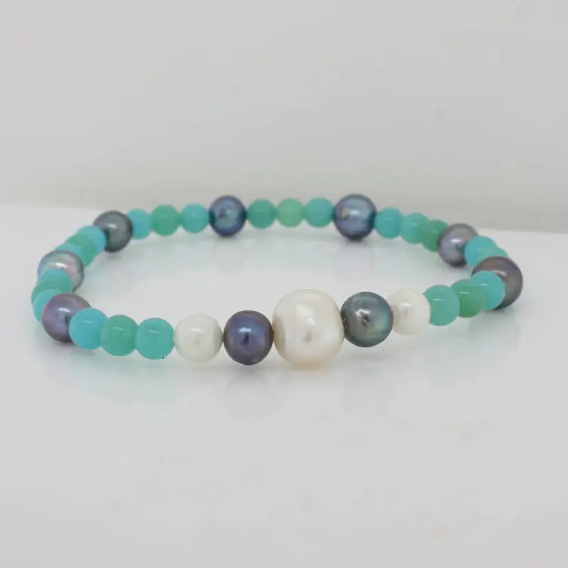 Chrysoprase and Pearl Elastic Bracelet 