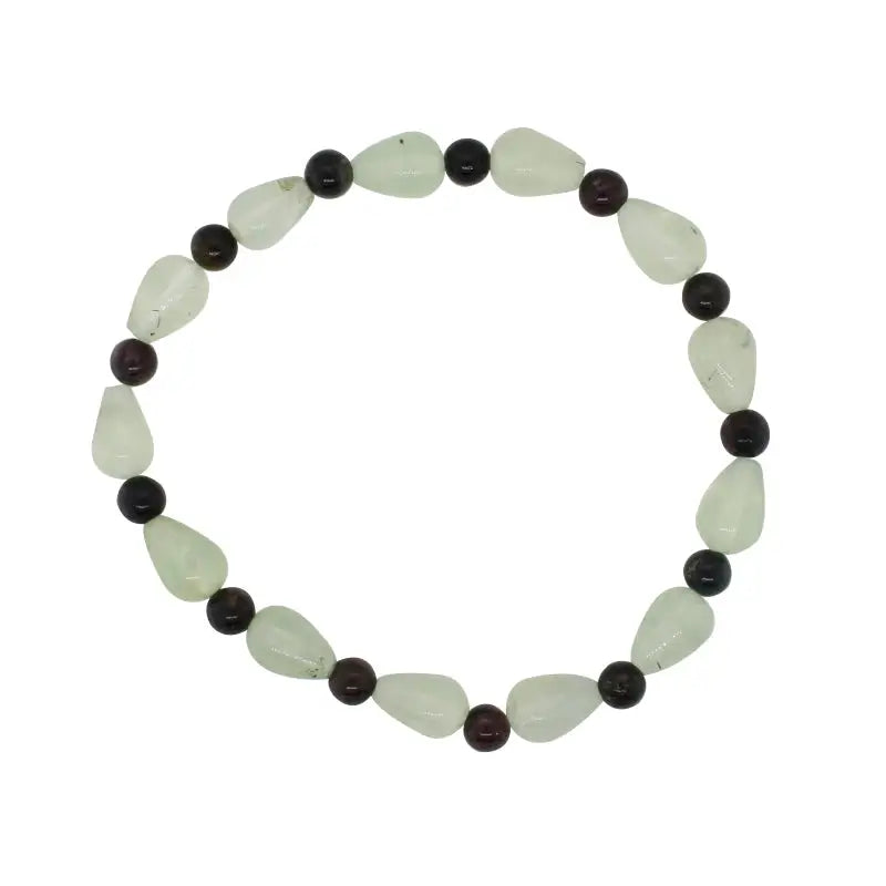 Drop Shape Prehnite (7mm x 10mm) alternating with 7mm Tourmaline Bracelet