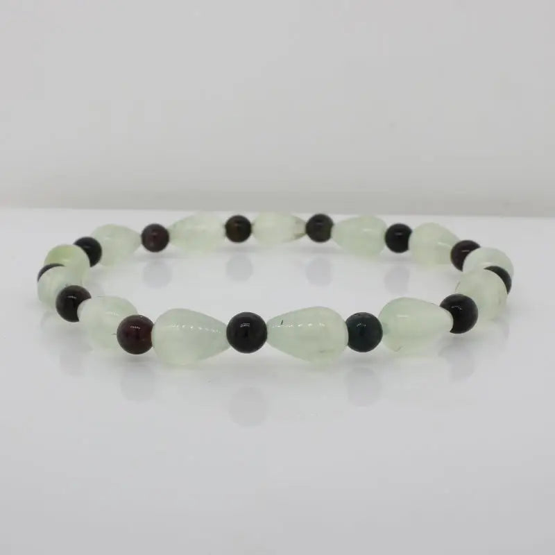 Drop Shape Prehnite (7mm x 10mm) alternating with 7mm Tourmaline Bracelet