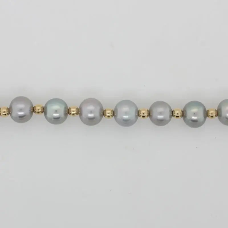 Dyed Silver Grey Freshwater Pearl 7.00mm to 7.50mm 45cm Necklace - Rolled Gold Spacers and Parrot Clasp