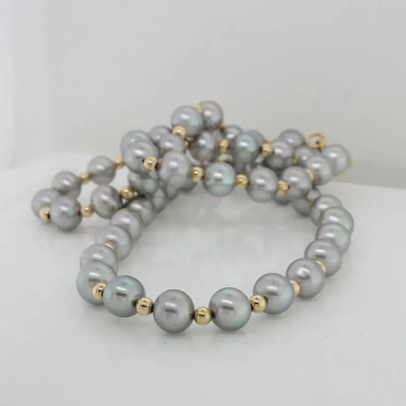 Dyed Silver Grey Freshwater Pearl 7.00mm to 7.50mm 45cm Necklace - Rolled Gold Spacers and Parrot Clasp