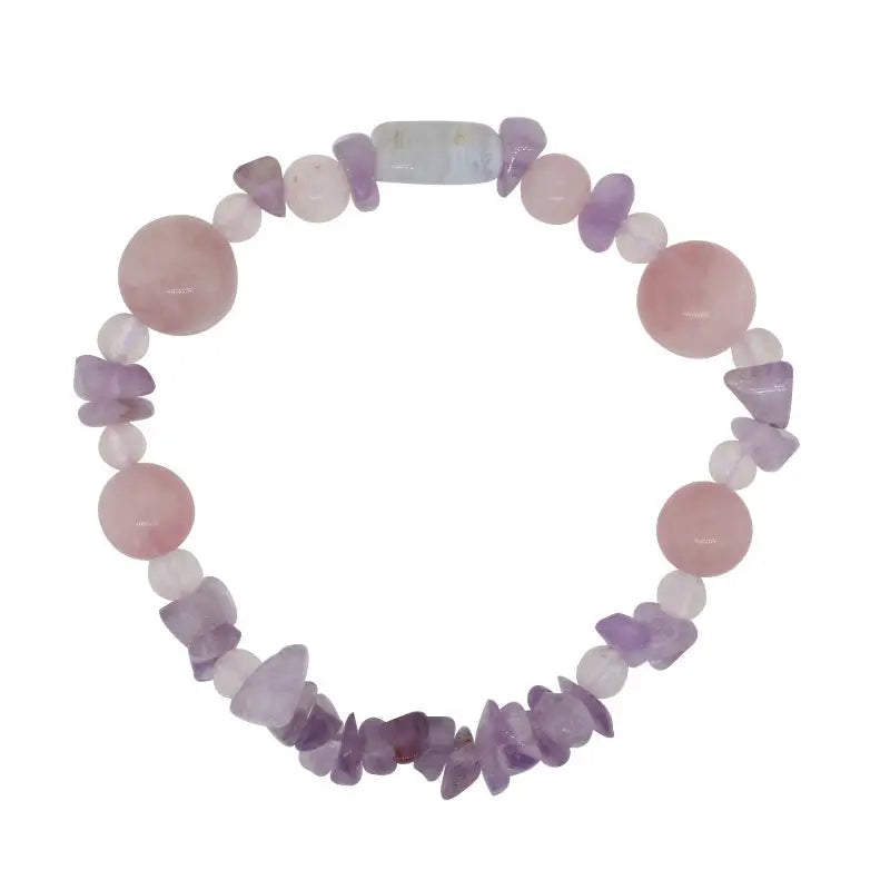 Elastic Amethyst, Rose Quartz and Agate Bracelet