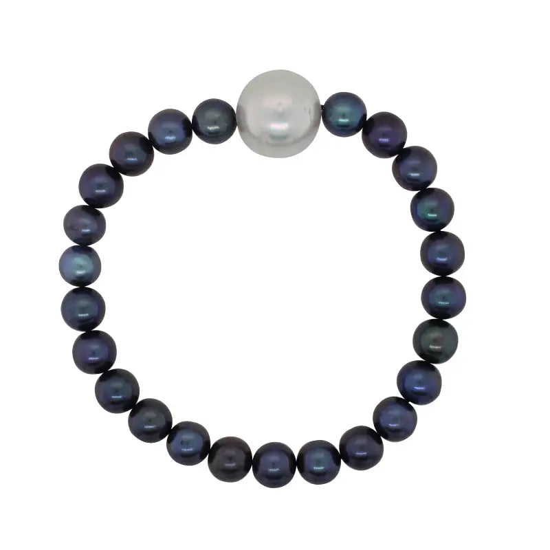 Elastic Dyed Freshwater Akoya Pearl Braceket  - 22 x 7.5mm Dyed Akoya Pealrs, 2 x 7.5mm Freshwater Pearls and 1 x 14mm South Sea Pearl