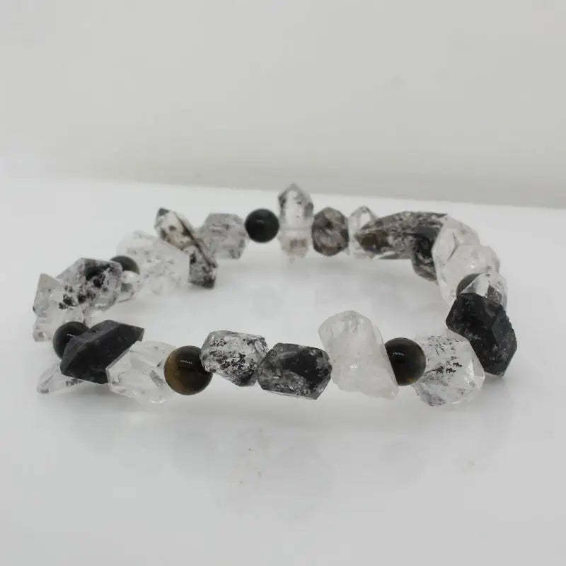 Elastic Herkimer Diamond and Tiger Eye Bracelet