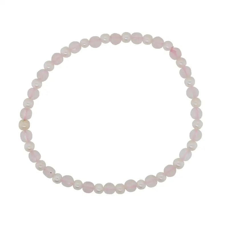 Elastic Rose Quartz and Akoya Pearl Bracelet  - 24 x 4mm faceted Rose Quartz alternately with AA to AAA 3.5/4mm Akoya Pearls