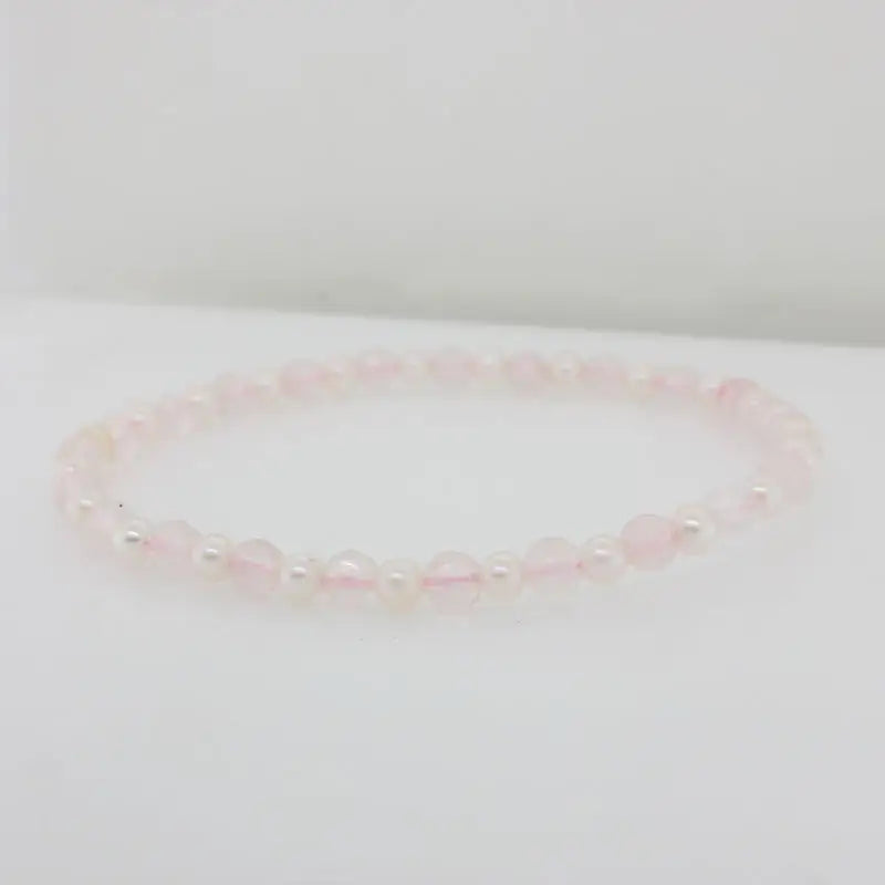 Elastic Rose Quartz and Akoya Pearl Bracelet  - 24 x 4mm faceted Rose Quartz alternately with AA to AAA 3.5/4mm Akoya Pearls